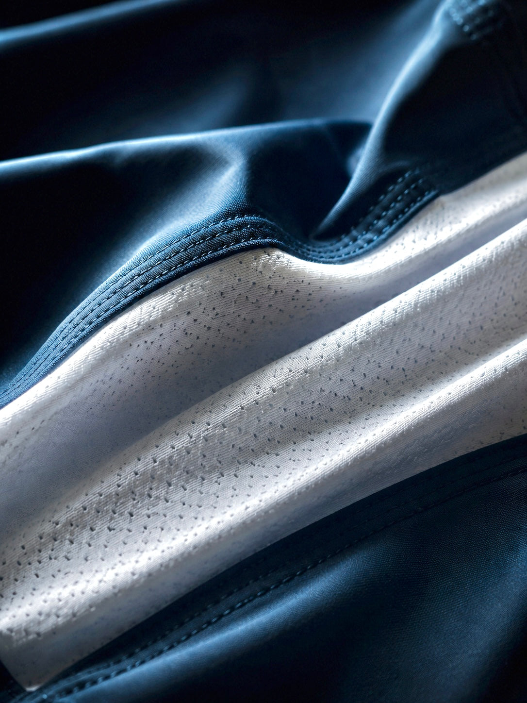 Close-up shot of the inner mesh panel on Tesshin Coral Blue Fightshorts