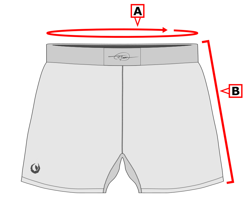Diagram of Tesshin Fight Shorts for size chart
