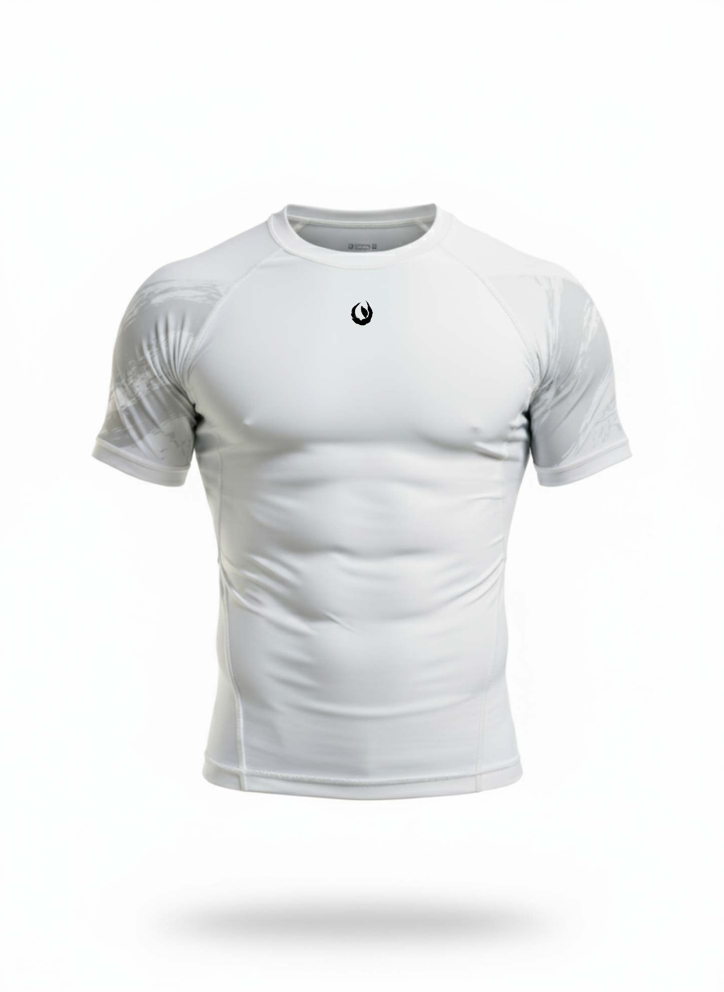 Front view of Tesshin Flagship Rash Guard in Marble White