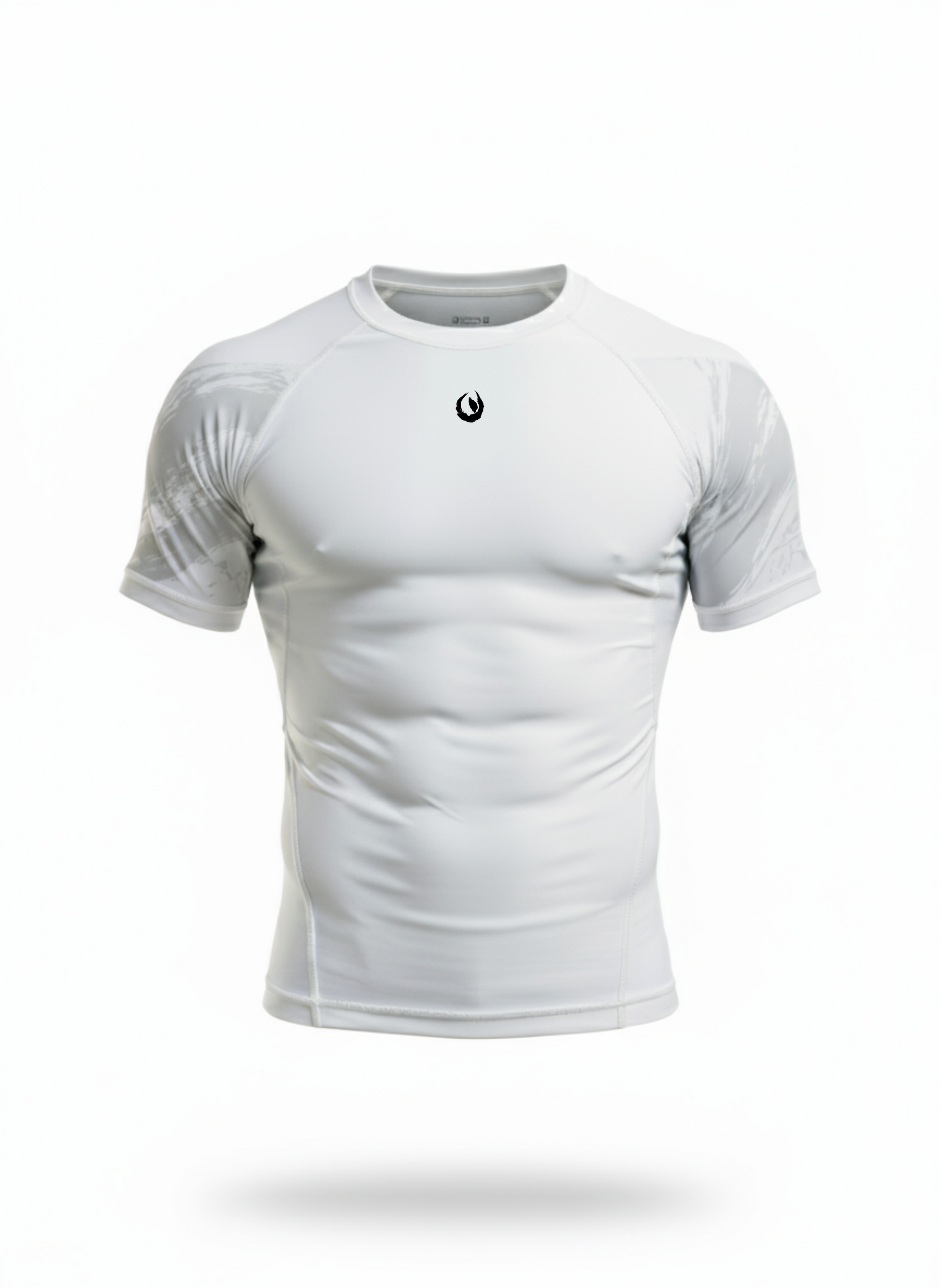Front view of Tesshin Flagship Rash Guard in Marble White