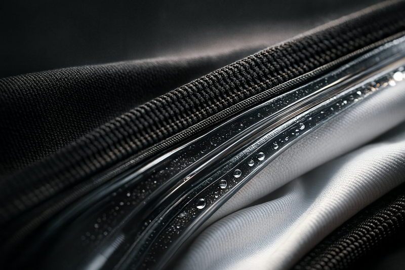Close-up of silicone waistband on Tesshin black rash guard