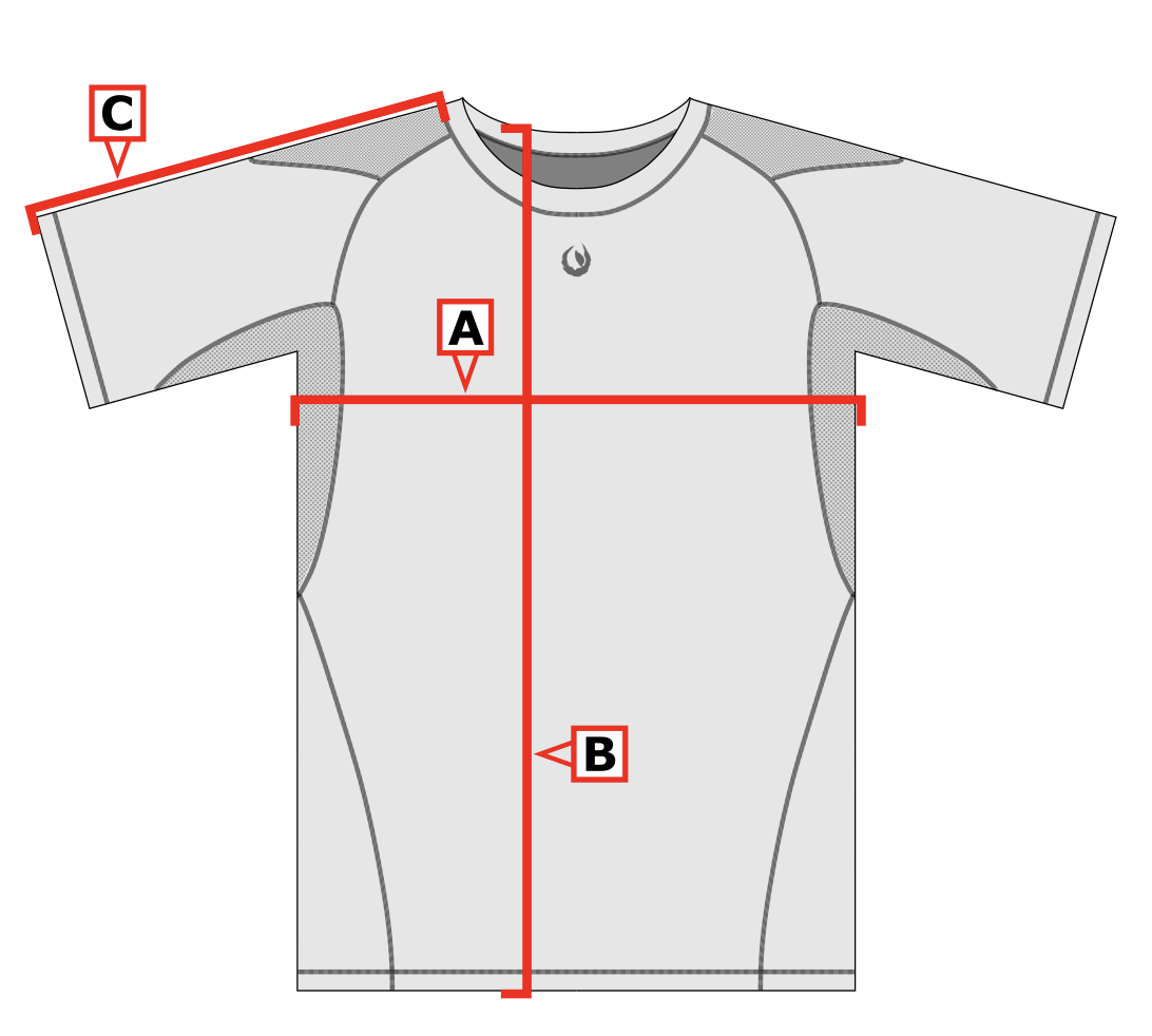 Diagram of Tesshin rash guard for size chart