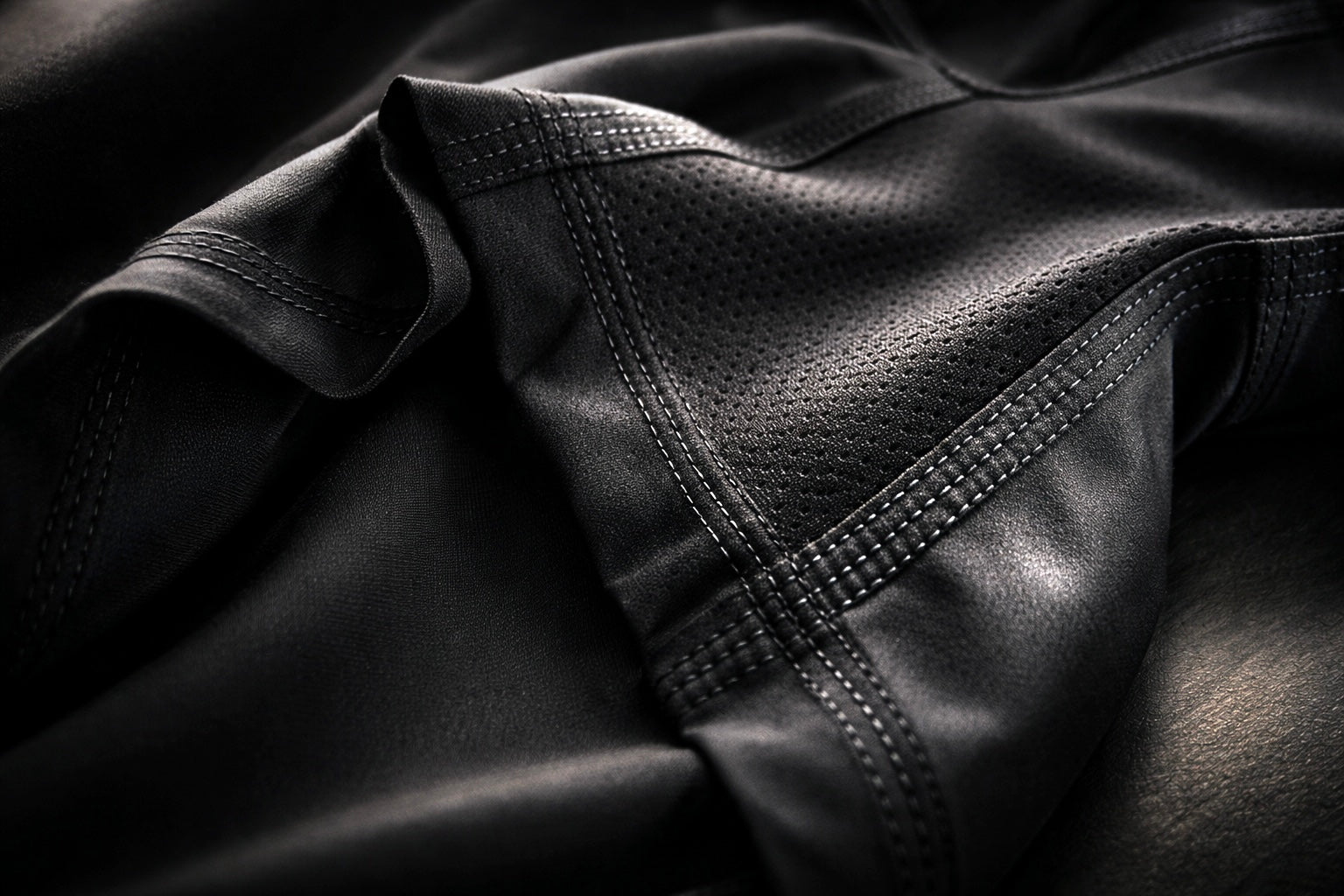 Close-up of the mesh panel on Tesshin Midnight Black Flagship Fightshorts