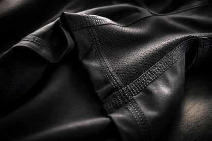 Close-up of the mesh panel on Tesshin Midnight Black Flagship Fightshorts
